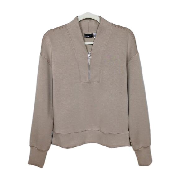 BAILEY 44 Beige Cropped Long Sleeve V-Neck Half Zip Pullover Women's Small - Picture 1 of 4